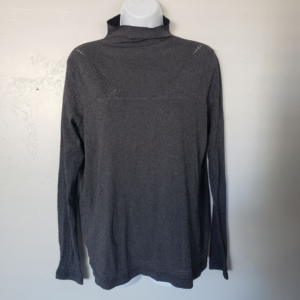 Puma Women's XL Dark Grey Charcoal Long Sleeve Shirt Workout Mockneck Perforated
